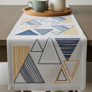 Home yellow blue table runner, abstract geometric art table runners for dining room, kitchen, living room, holiday and party table decor 13 x 72inch